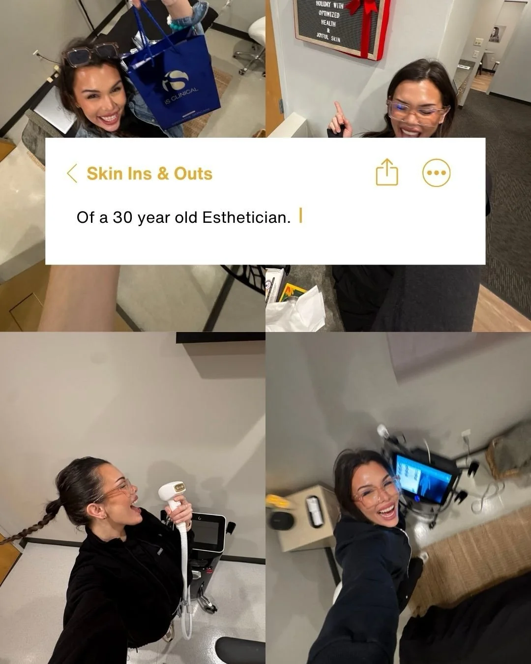 Skin ins and outs of a 30 year old esthetician💫

In:
Longevity
Low inflammation + High signal
Natural movement
Collagen support 
Regenerative approach 
Skin resilience

Out:
Anti-aging
Turn back time
Freeze my face
Instant results
Aggressive + Abras