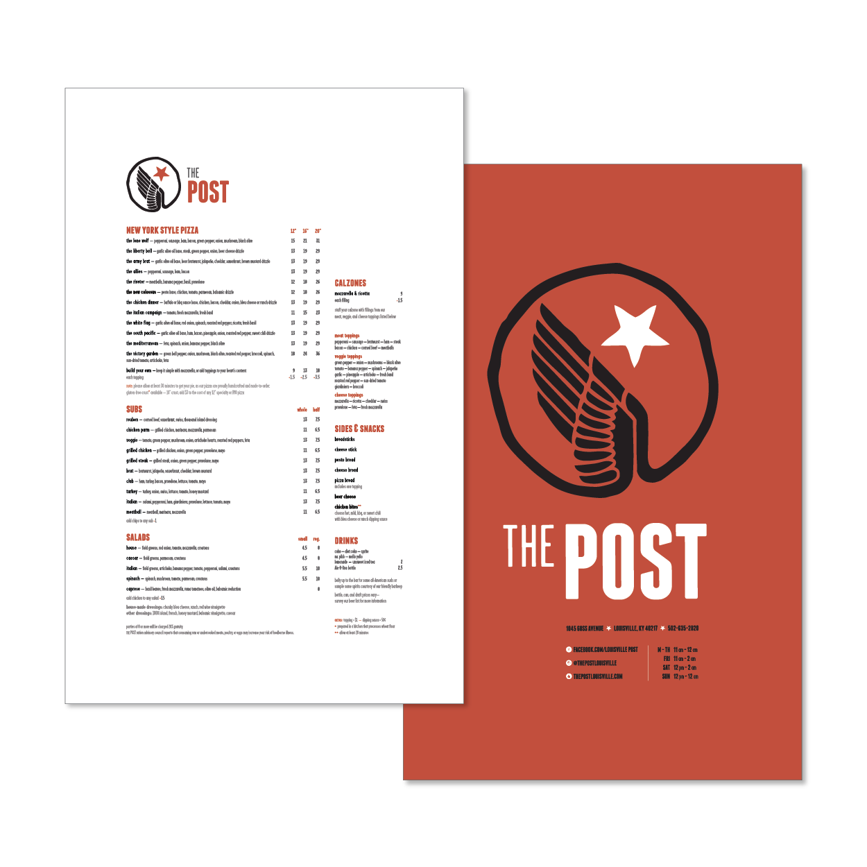 Food menu front and back