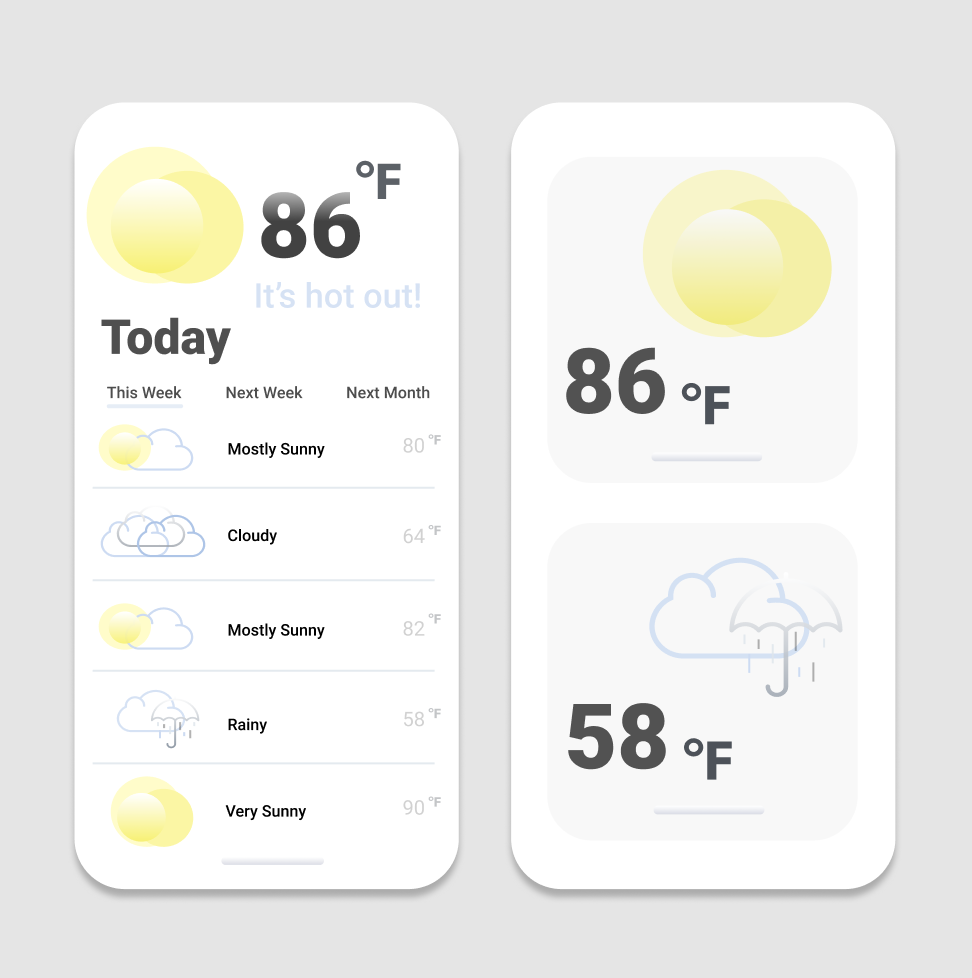 A little iOS style-inspired weather app I designed! I think weather apps are so charming and it was so fun to think of what elements are important to include and what color scheme I should use.