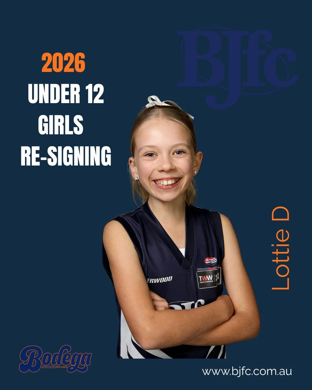 NEW PLAYER SIGNING 🙌🙌🙌🙌🙌🙌🙌🙌🙌

Welcome back for 2026, our unstoppable and energetic Lottie D!!!!!

If you are keen to join her this Season, we still have vacancies in our Under 12, 14, 16 and 18.5 Girls Teams.

Complete the form here to join 