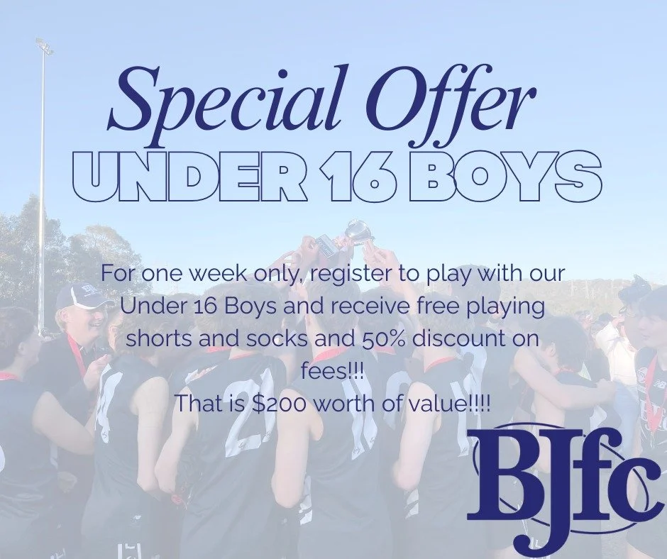 Offer ends Sunday 1st March 2026 at 5pm.

Get in quick, limited spots available.  Contact our Registrar at registrar@bjfc.com.au for a registration link.

*Must be registered by close date to be eligible for promotion.