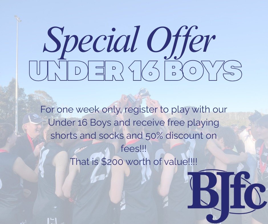 Offer ends Sunday 1st March 2026 at 5pm.

Get in quick, limited spots available.  Contact our Registrar at registrar@bjfc.com.au for a registration link.

*Must be registered by close date to be eligible for promotion.