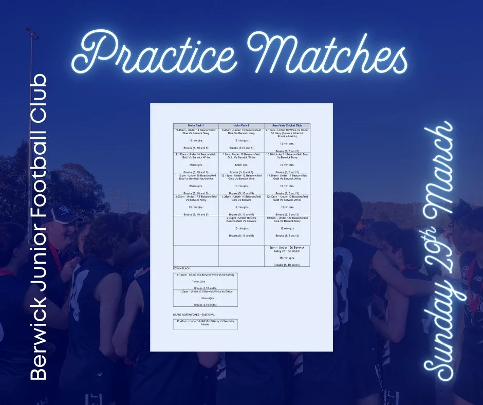 Good luck to all of our teams who are playing tomorrow in our Practice Matches for our Under 10's and above.