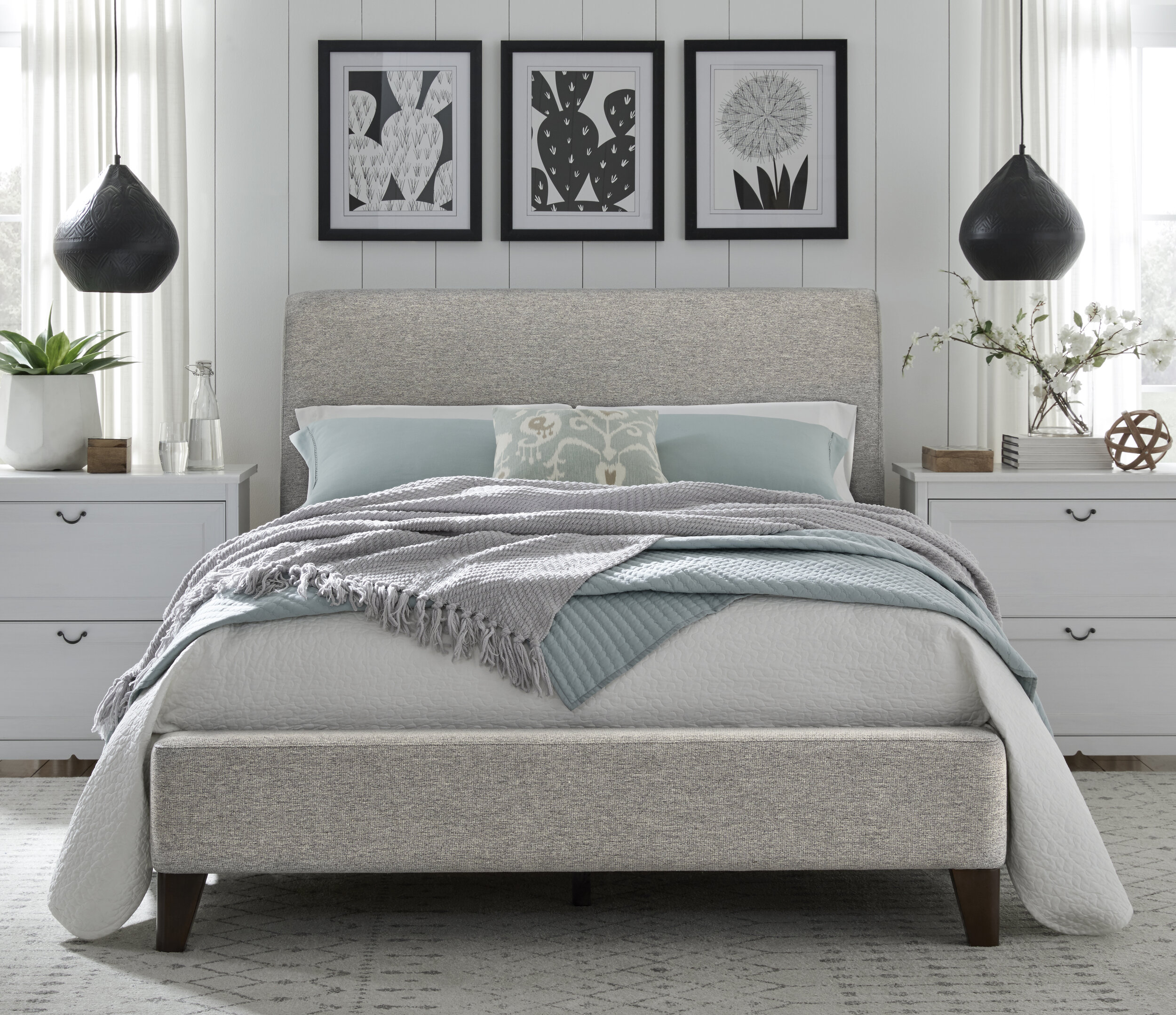 Cecilia Upholstered Bed Northridge Home, Grey Upholstered Headboard And Footboard