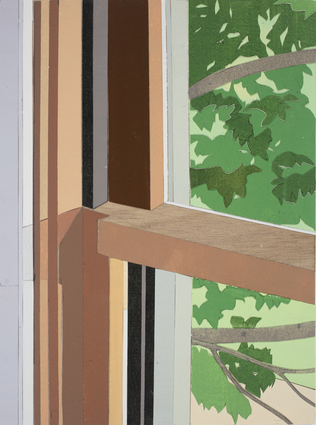 When Spring Meets Pane, Acrylic on paper, collage on board, 29.5 x 22.5cm, 2015