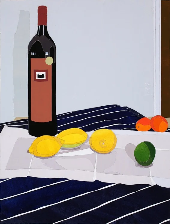 Lemons, Acrylic on paper, collage on board, 47.5 x 36cm, 2011