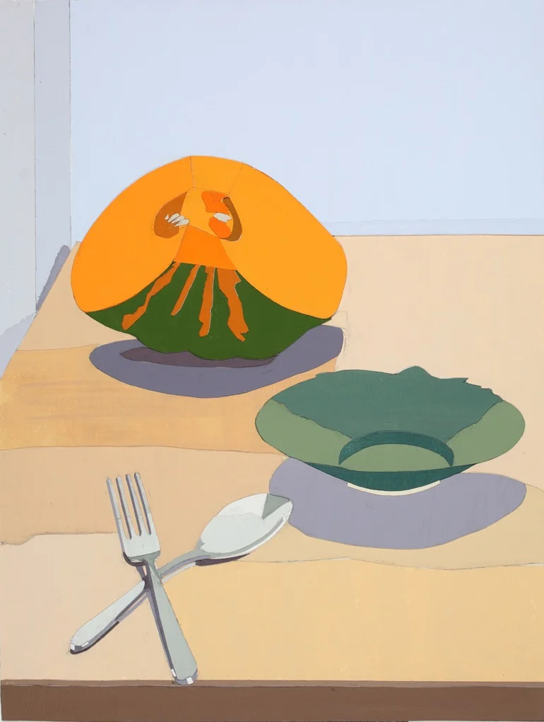 Pumpkin, Acrylic on paper, collage on board, 47.5 x 36cm, 2011