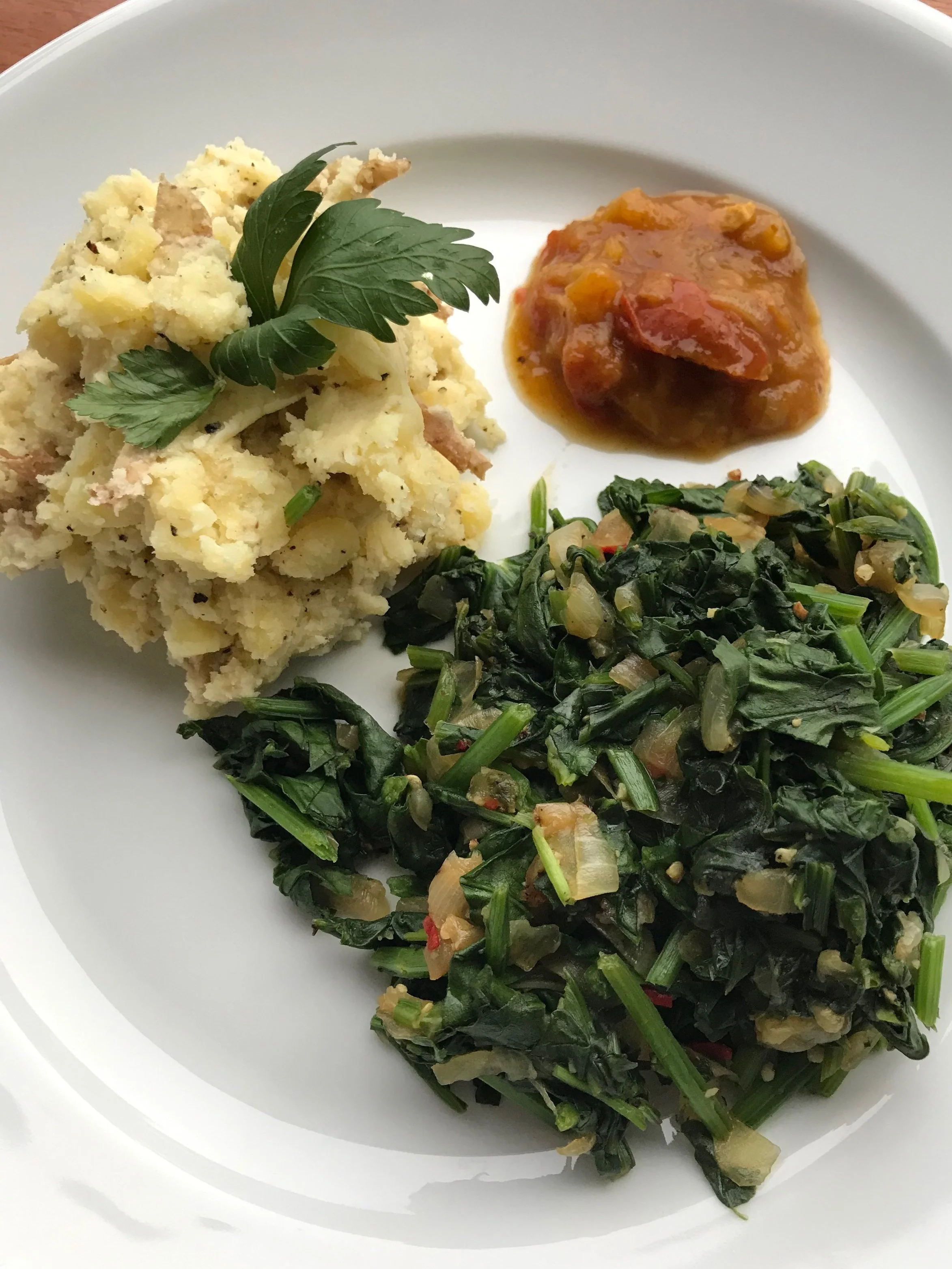Simple Can Be Best ... Mashed Potatoes and Sauteed Spinach.