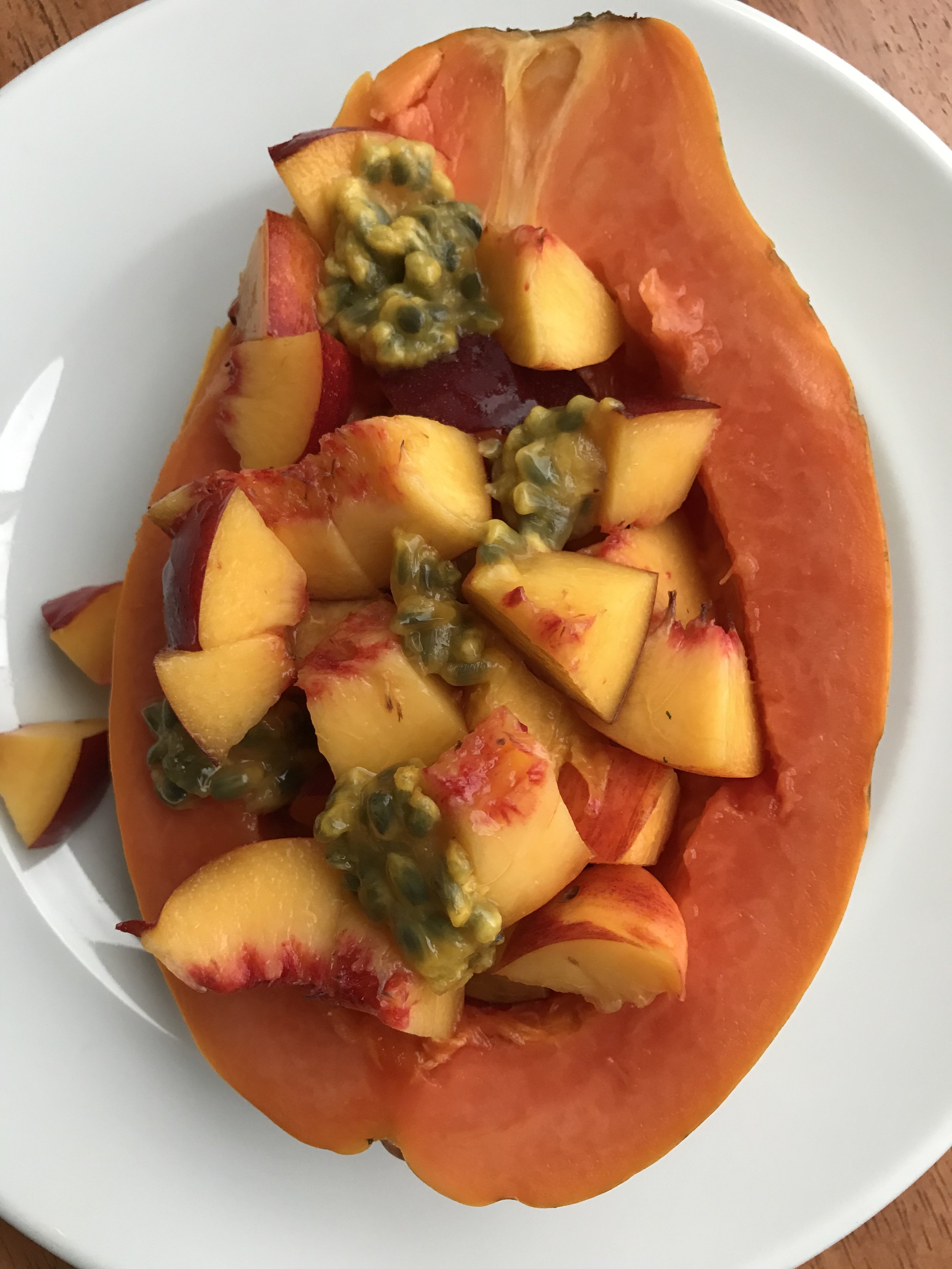 On A Rainy, Grey Summer Evening, Papaya Boats Filled With Nectarines And Passionfruit Hit The Spot For Dinner!