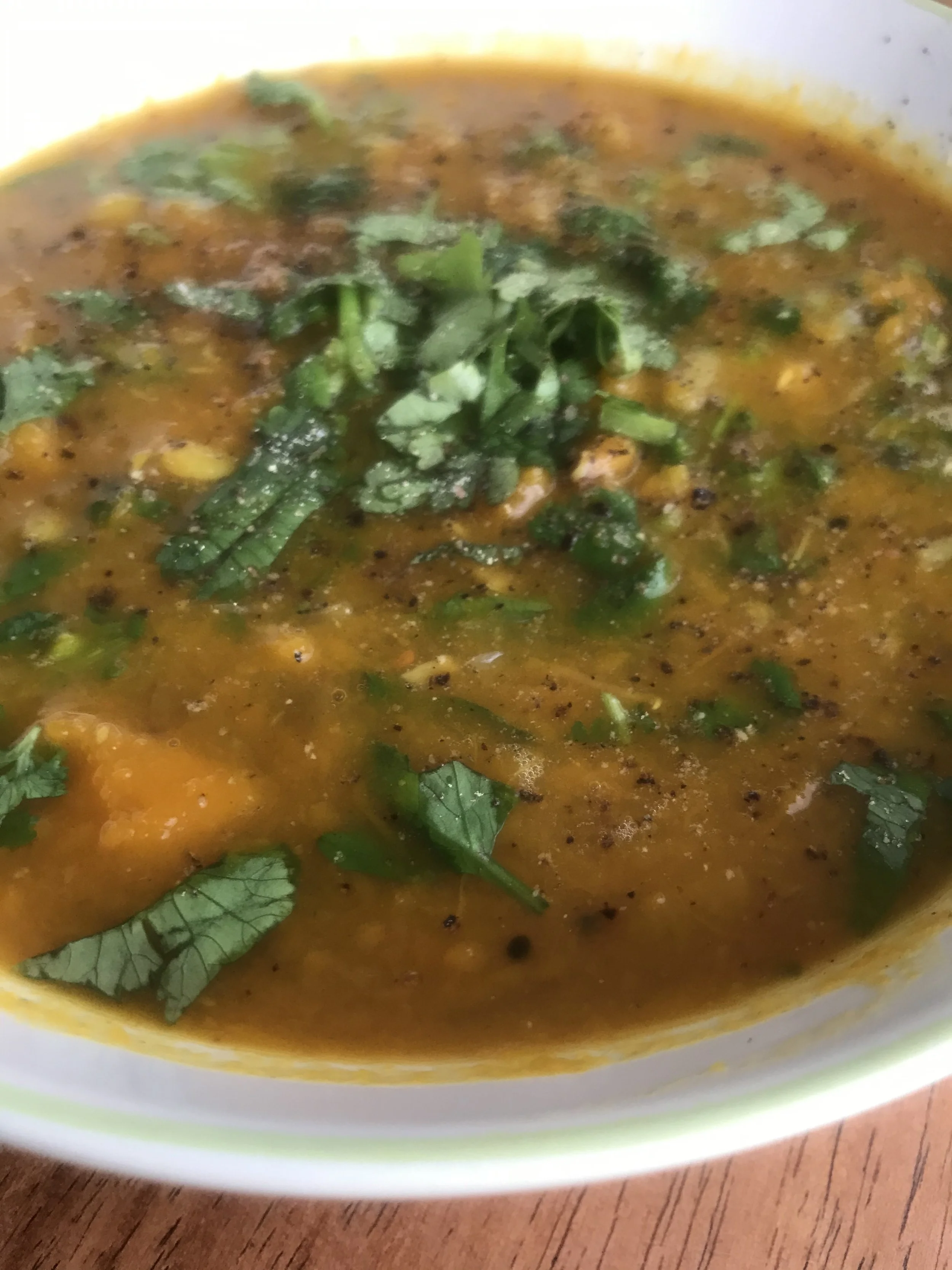 Full Of Flavour Without The Spice ... Robust Pumpkin And Sprouted Brown Lentil Soup.