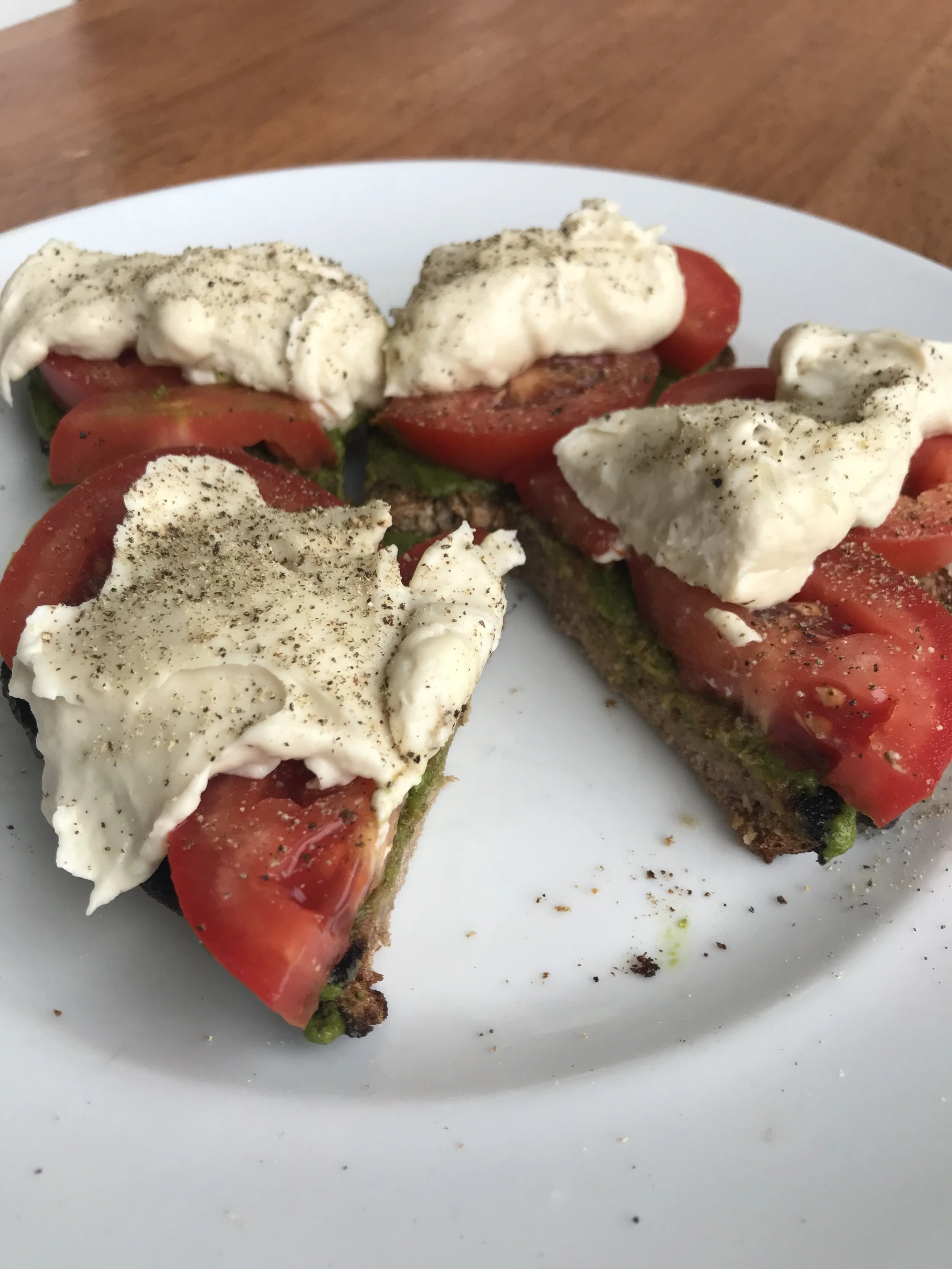 Decadent and Simple ... Cashew Nut 'Mozzarella Cheese,' Tomato And Basil Pesto On Toast!