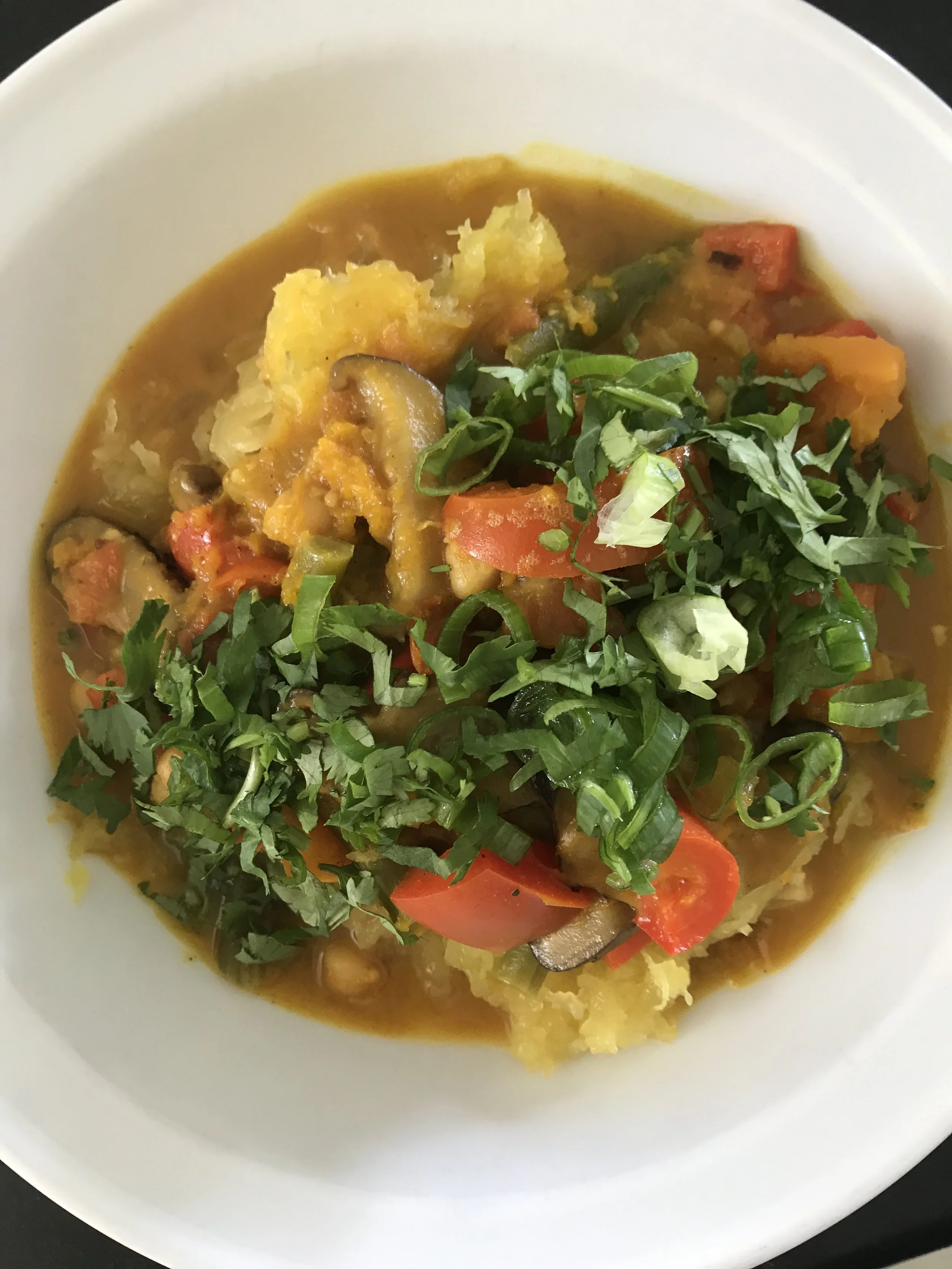 Don't Like Spicy Food?  Try This Chickpea And Vegetable Curry On Spaghetti Squash!