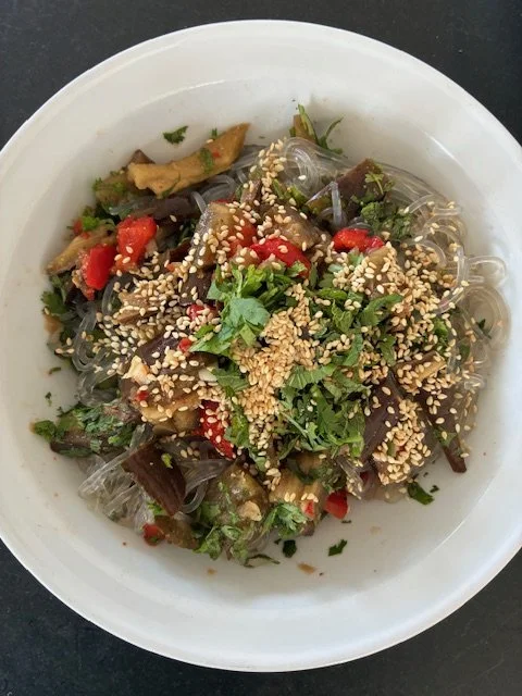 Asian Roasted Eggplant and Red Pepper Noodle Salad!