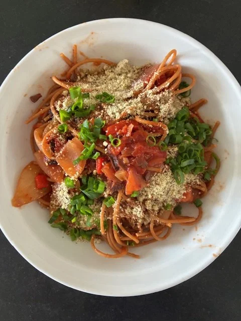 Spaghetti With Roasted,  Marinated Vegetables And Olives ... Surprisingly Delicious!