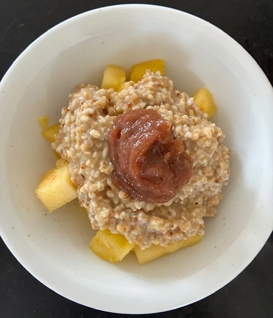 Steel Cut Oats With Fig Jam and Fresh Pineapple For A Satisfying Treat!