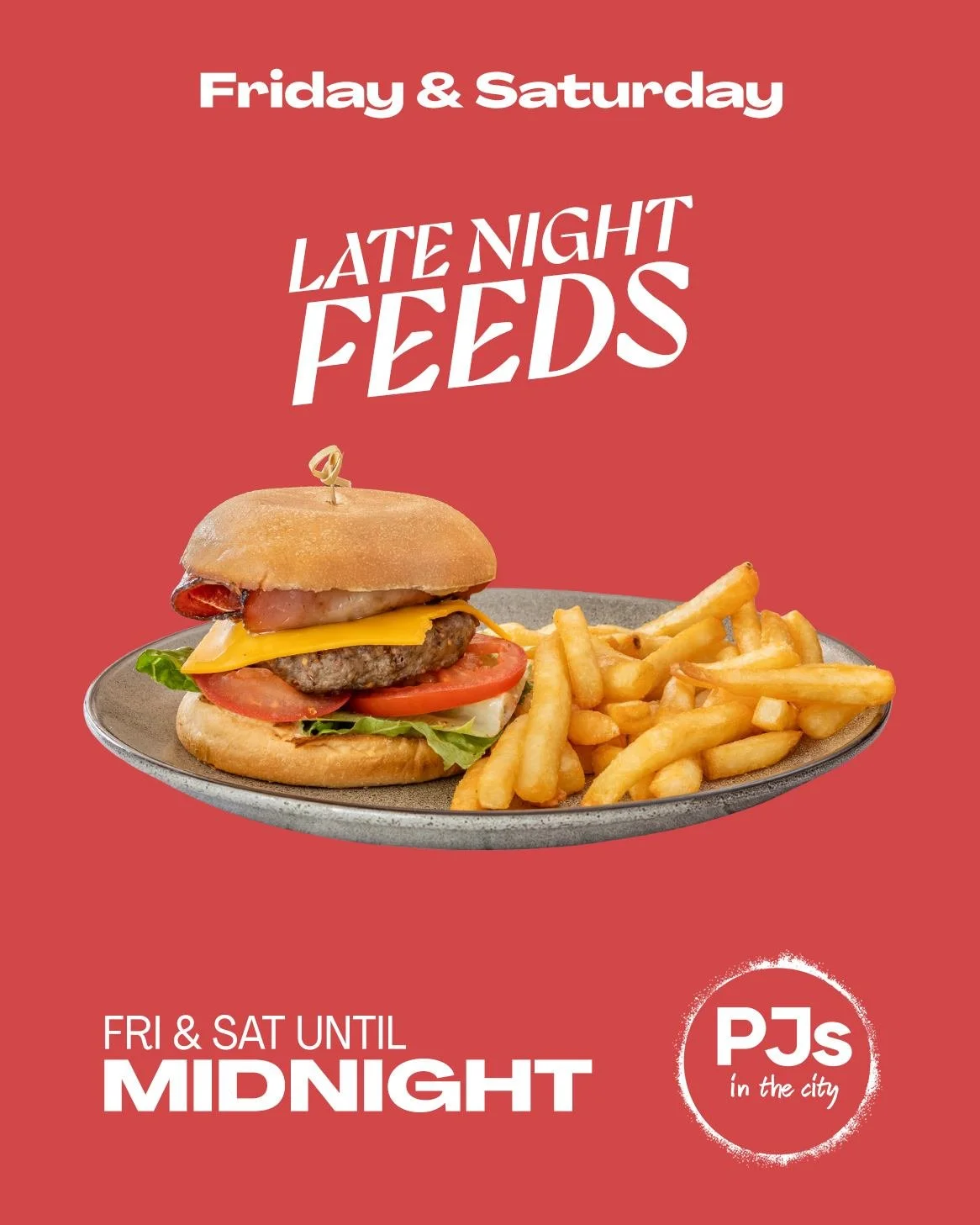 We serve great food all week, but Fridays and Saturdays get freaky.

Our late-night menu runs till midnight, so you can grab a proper feed at a very improper time 🍔🍟

#PJsintheCity #LateNightFeed #CanberraEats