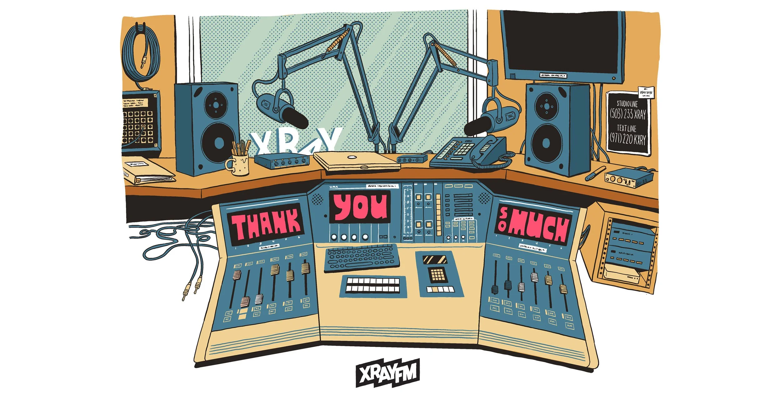  XRAY.FM Thank You Card Illustration 