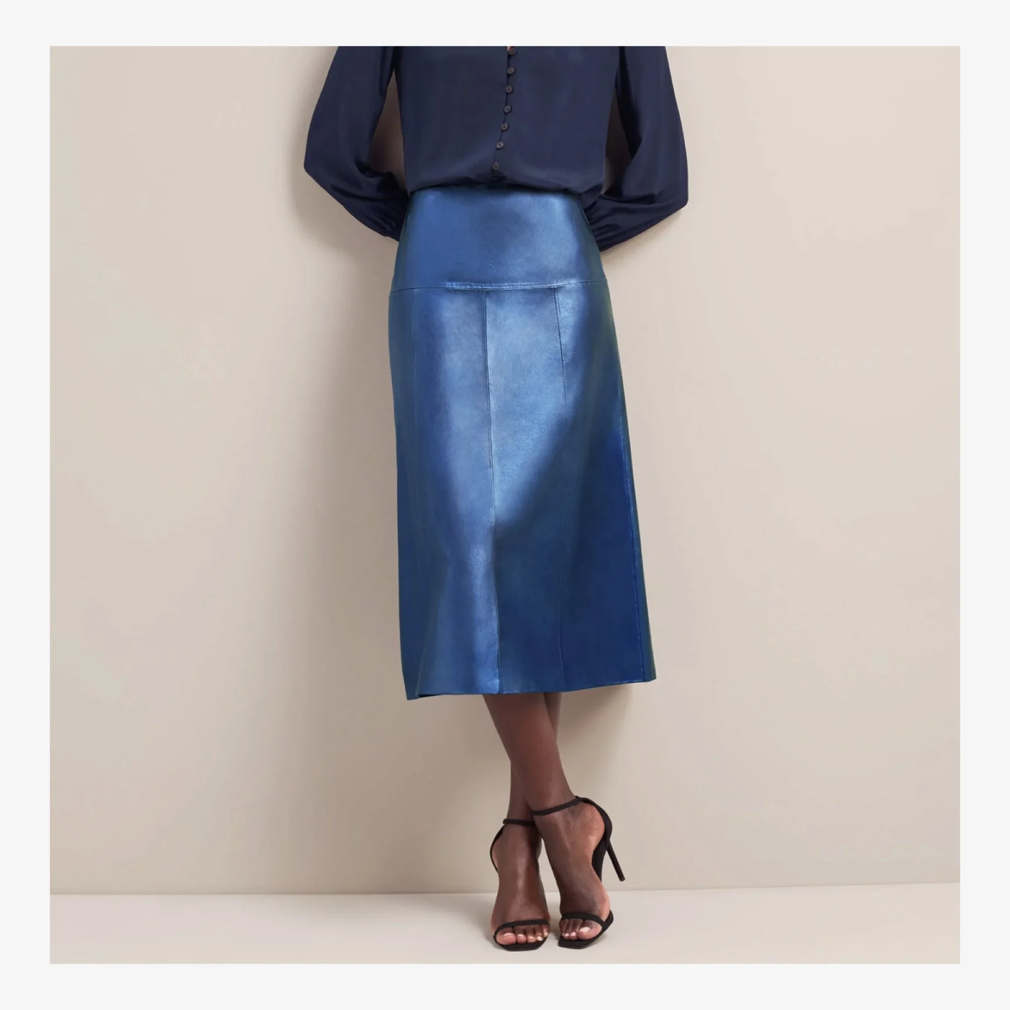 CEFINN Tiana Leather Skirt Blue Metallic