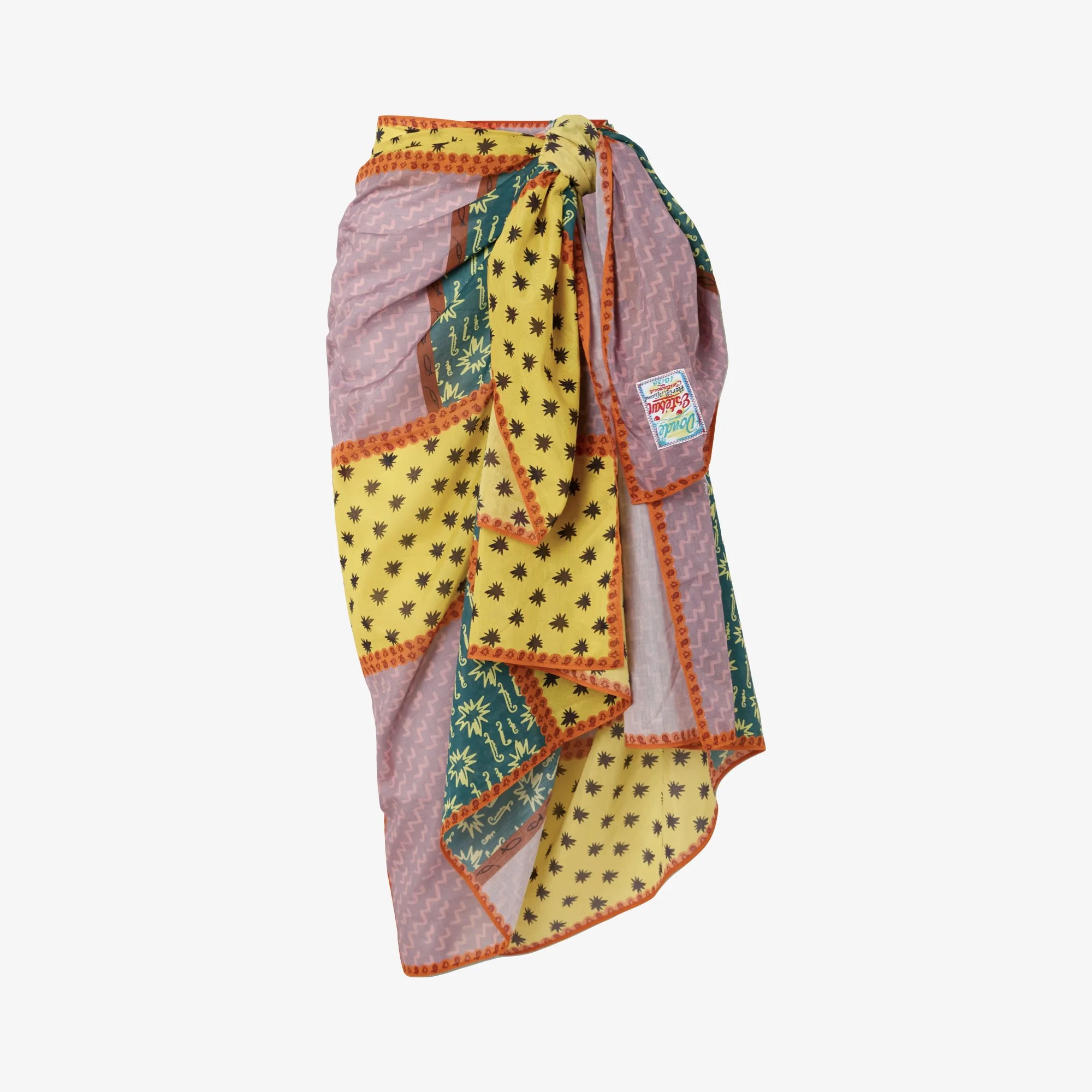 Estrellitas patchwork printed cotton and silk-blend pareo