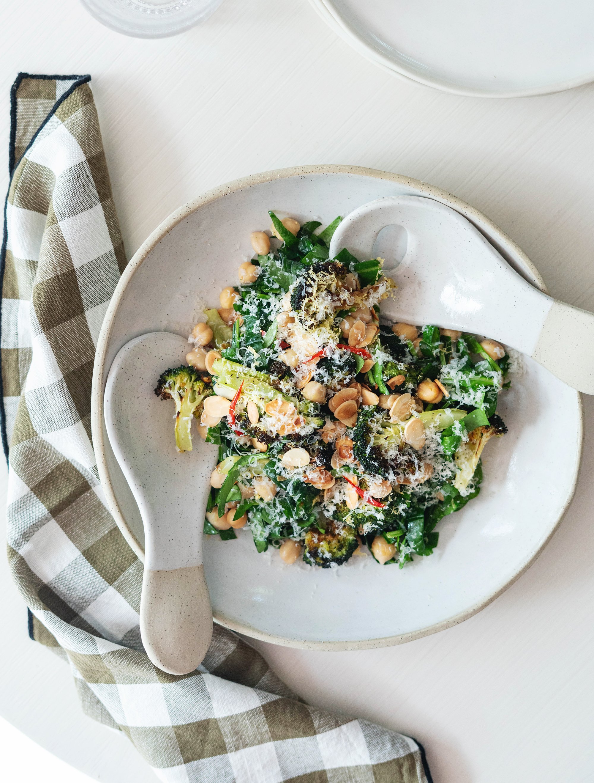 CHARRED BROCCOLI SALAD WITH CHICKPEAS AND ALMONDS