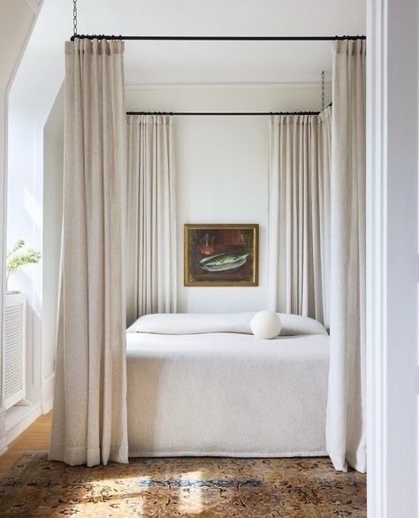 All kinds of soft sumptuousness without the fuss. 
Just delightful. 🤍

Who else is feeling all kinds of tired this week?

I&rsquo;d sleep well here.

x

The stripes. The antiques. The daylight. All of it. 

Ottomans are your best friend. Honestly. T