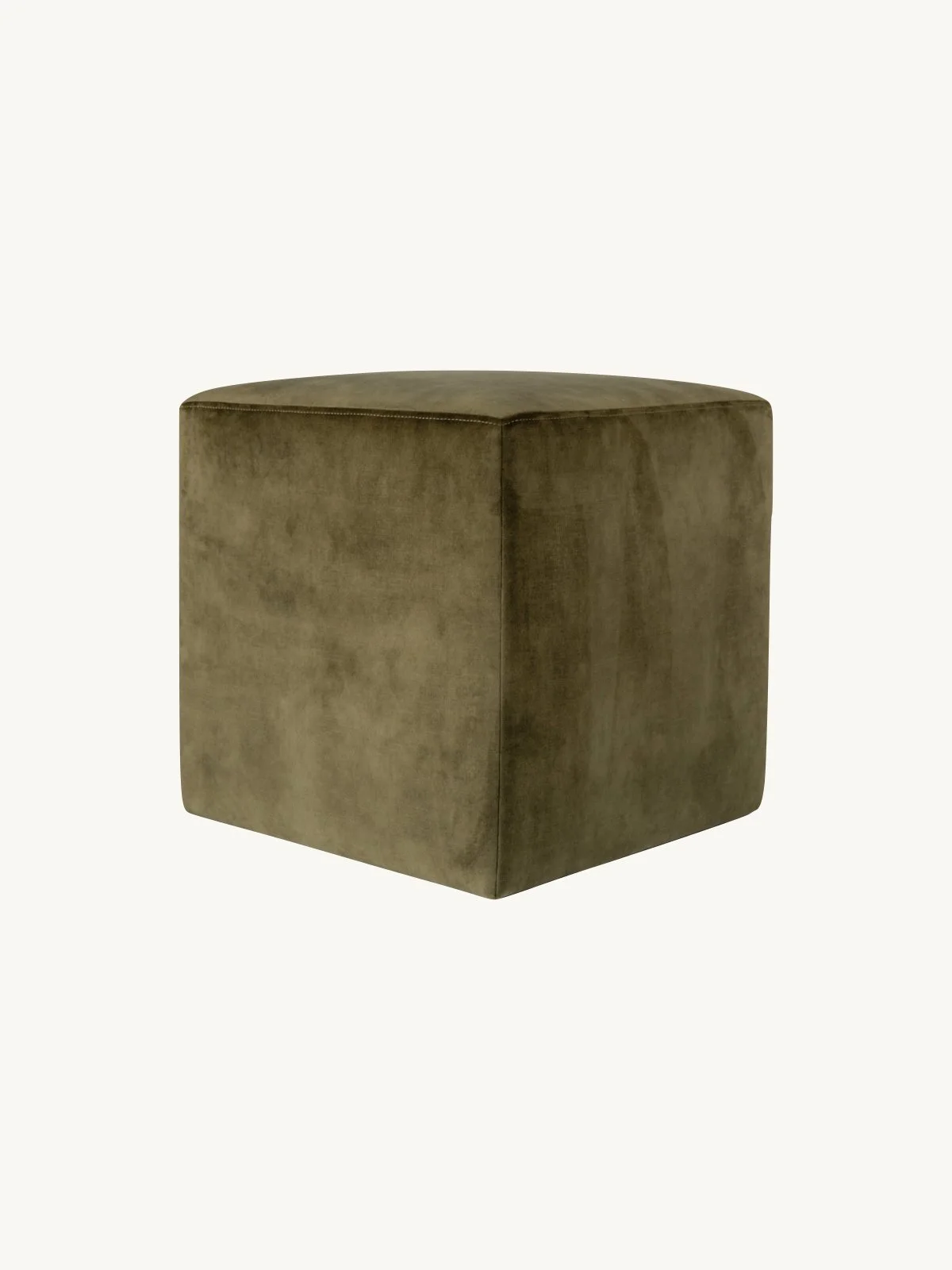Olive green velvet square ottoman angle.jpeg