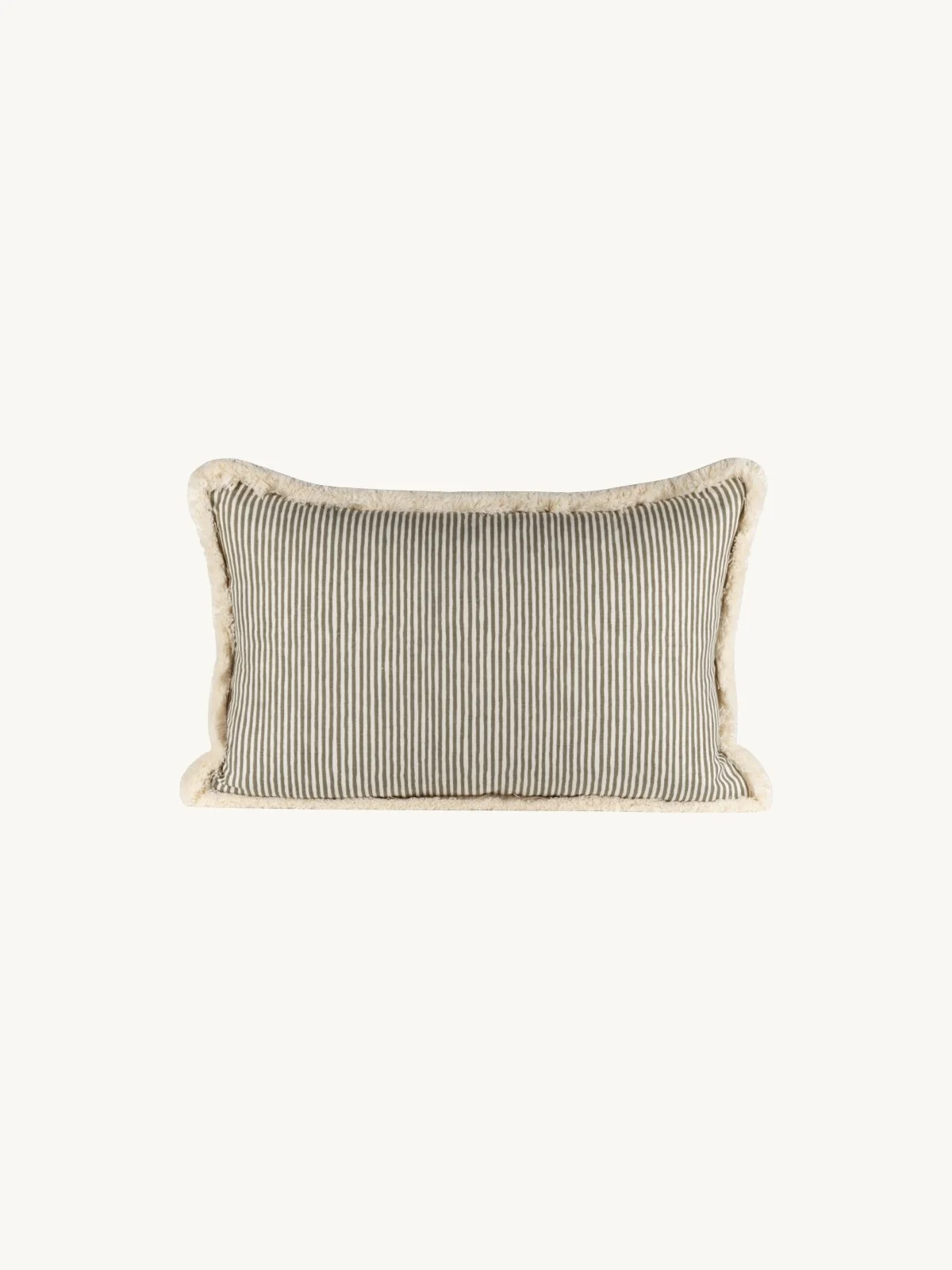 Olive Green Stripe Cushion with Brush Fringing