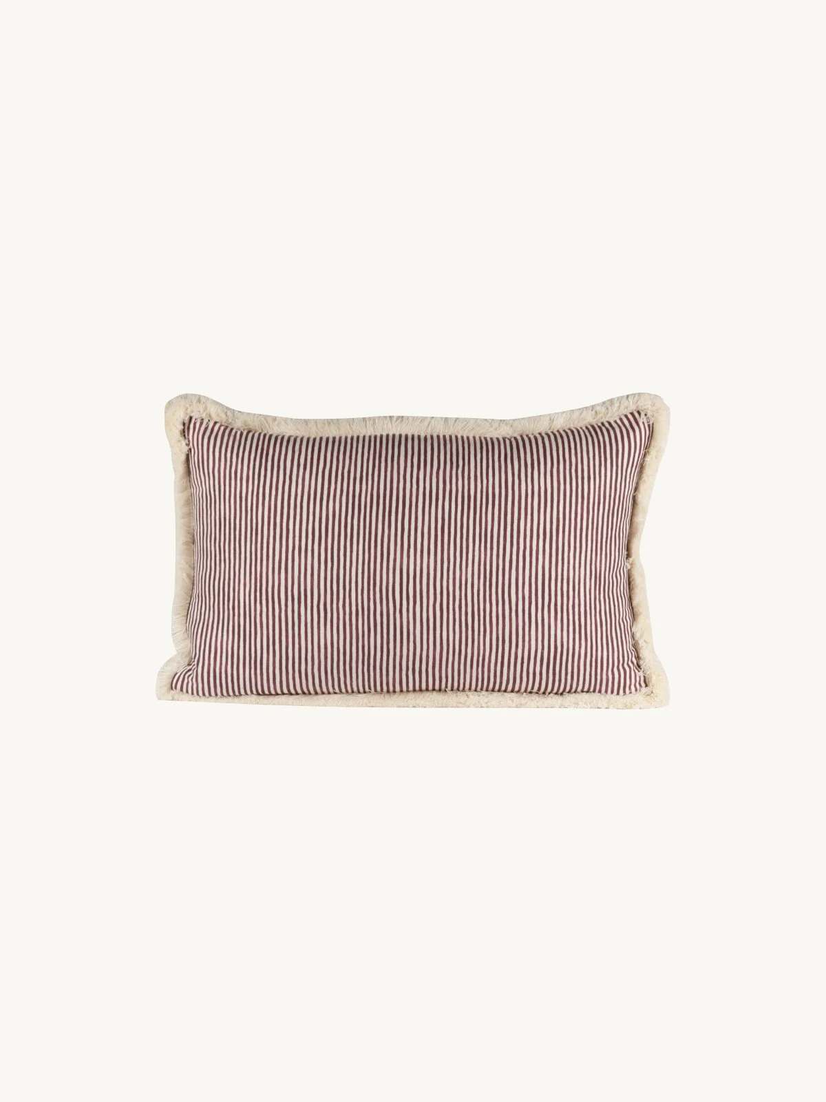 Burgundy Stripe Cushion with Brush Fringing
