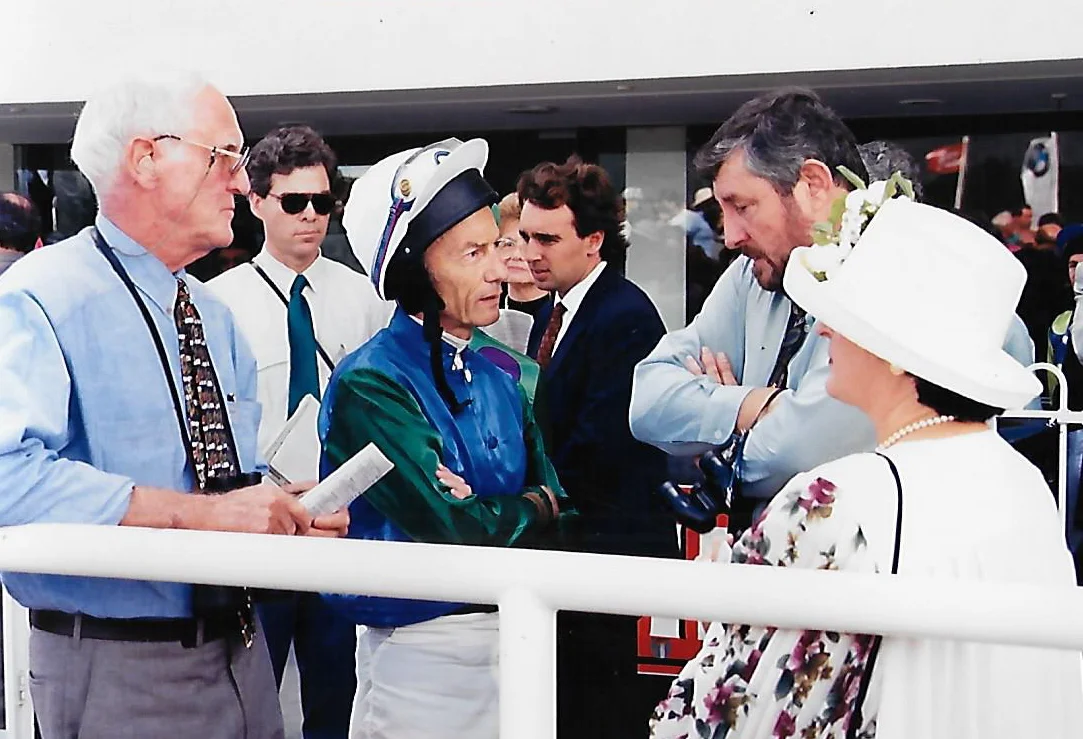 Arthur Menzies and Keith with the iconic jockey Lester Piggott 1995