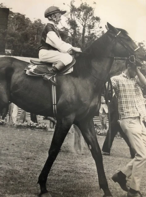 A tiny Bill Prain goes out for his first race ride on Tar Lad at Gosford. Beaten in a photo finish.
