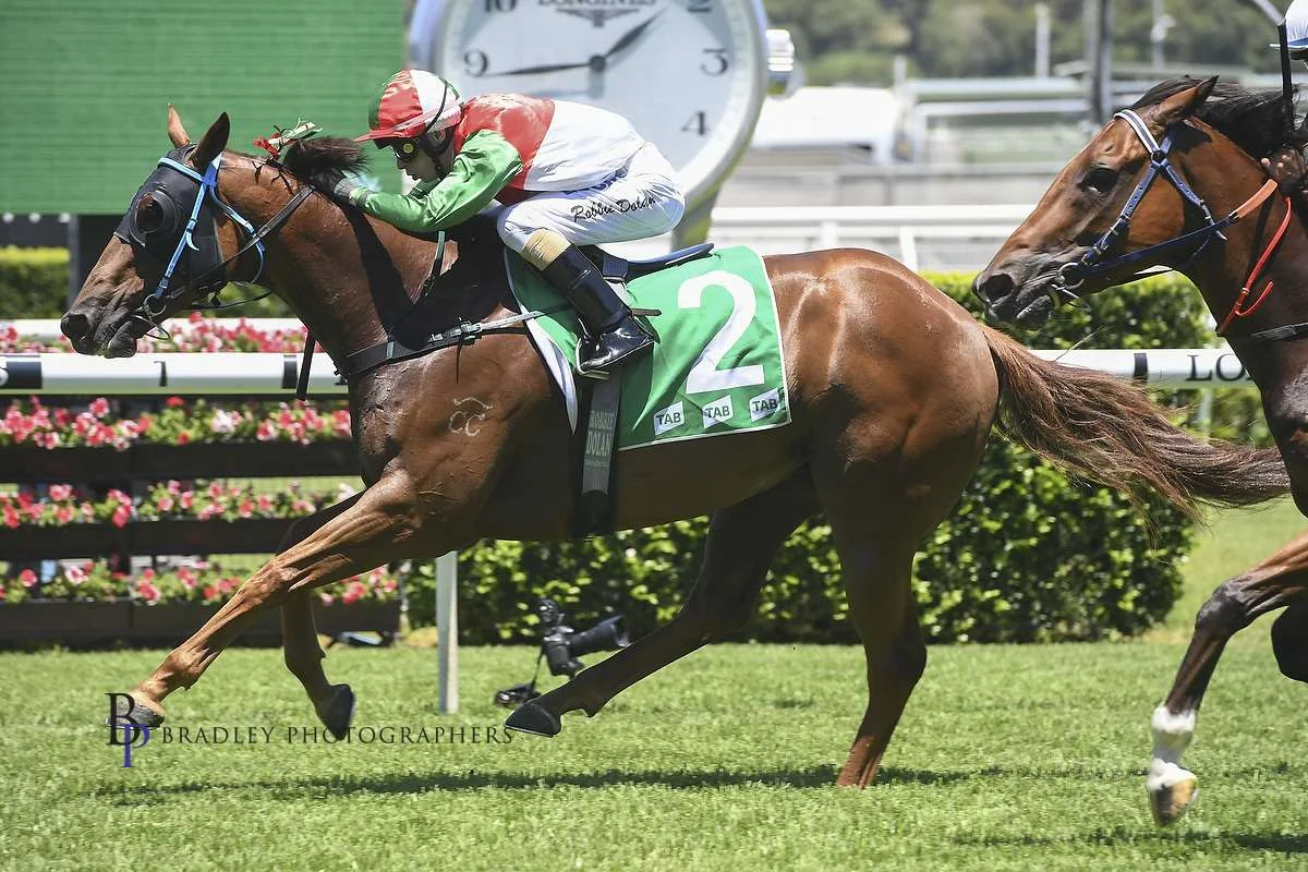 Image courtesy Bradley Photographers - Ori On Fire gives Cameron his first Randwick win.