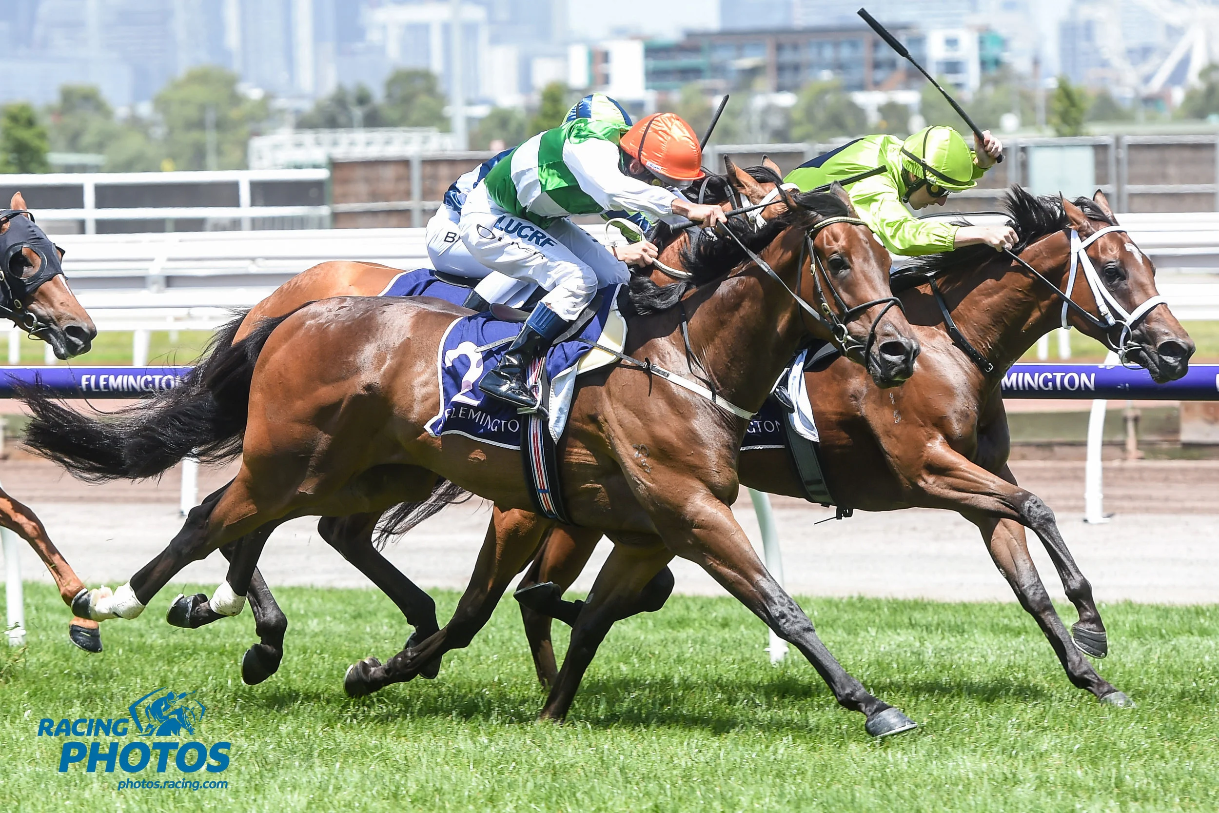 Image courtesy Racing Photos - O’Tauto gets up in the last stride at Flemington on Saturday (12/01/2019).