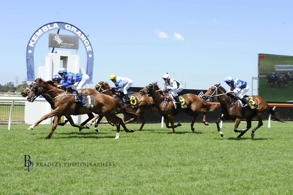 Image courtesy Bradley Photographers - Claire gets Sea Sharp home by a whisker from Chad’s mount Too Quick For You at Kembla in 2016.