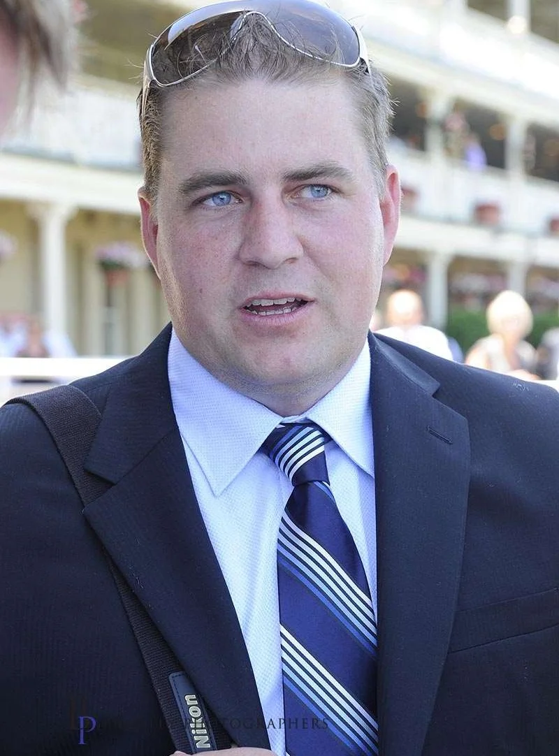 Image courtesy Bradley Photographers - David talks to the media at Randwick.