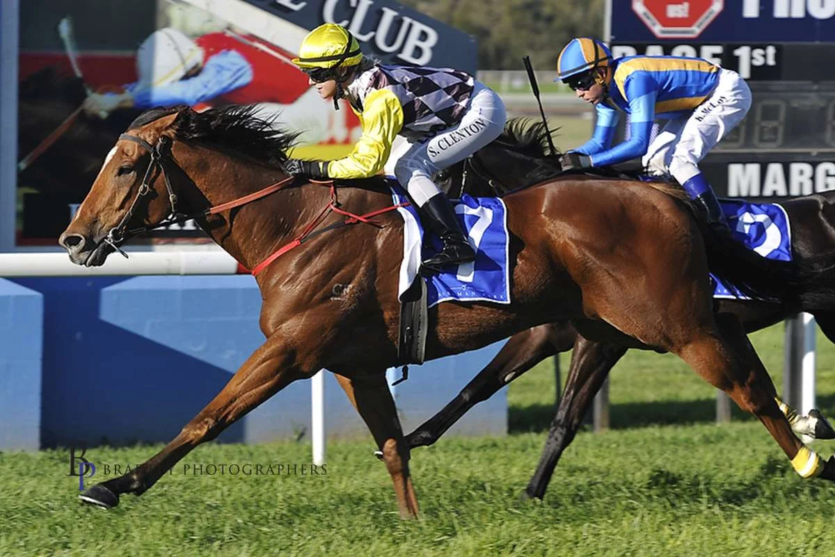 Image courtesy Bradley Photographers - Sam wins the Luskin Star Stakes on Clearly Innocent 14/05/2016.