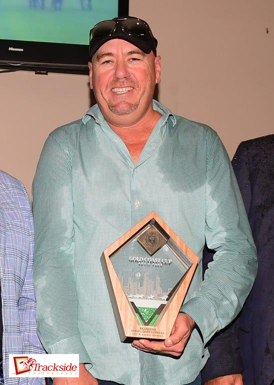 Image courtesy Trackside Photography - Darryl got soaked after The Guineas but wasn't concerned.