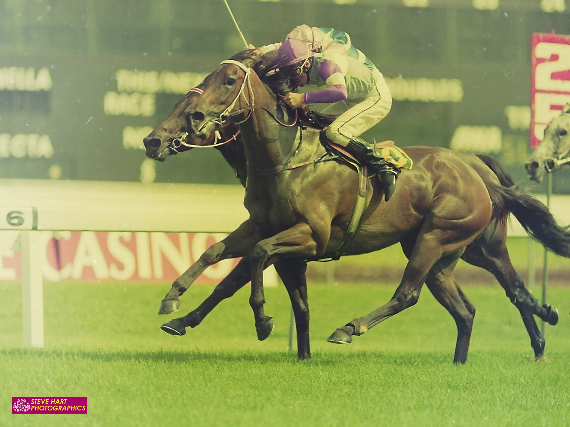 Image courtesy Steve Hart Photographics - Groovy wins the 1993 Challenge Stakes on Spanish Mix.