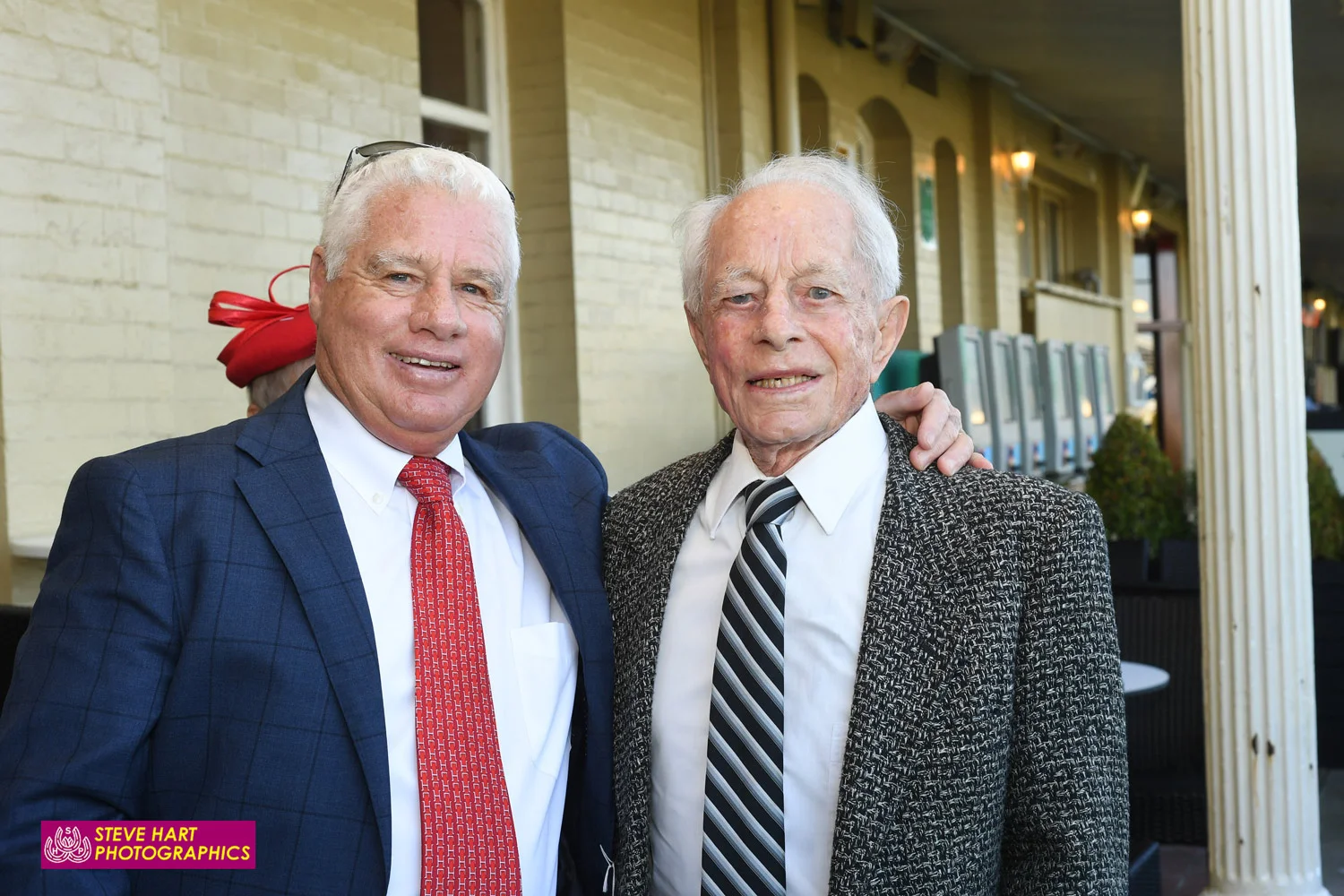 Kevin Moses with former outstanding jockey, Bill Camer. The latter's major wins included 3 Stradbrokes, a Doncaster, an Epsom, a Doomben 10,000, and a Doomben Cup