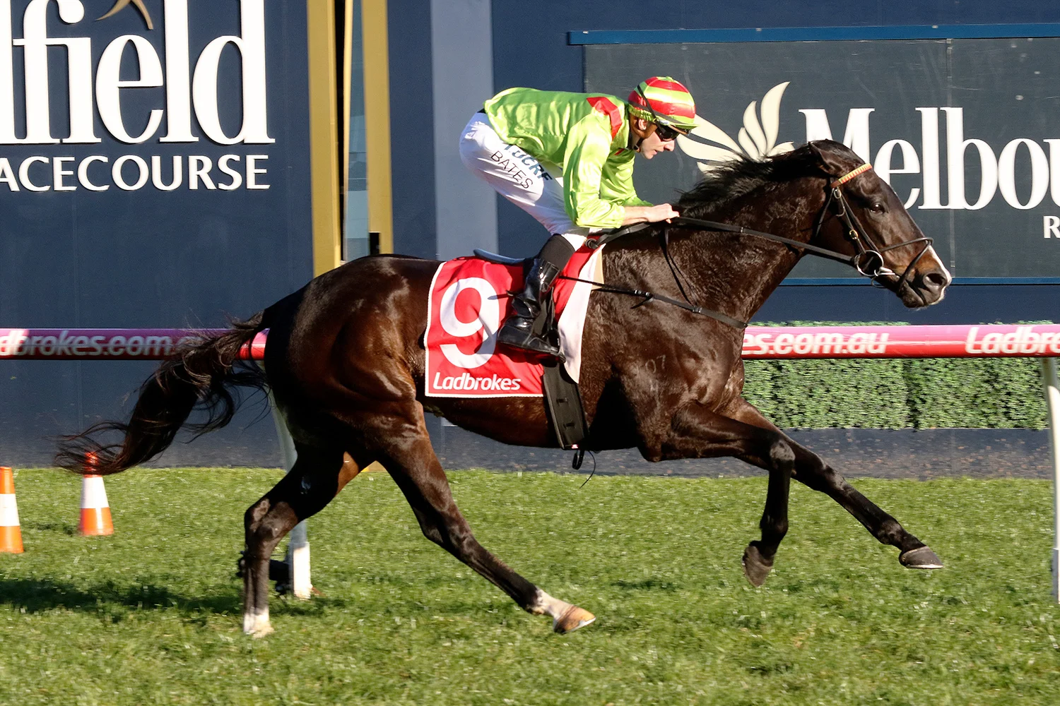 Image Courtesy Darryl Sherer - Begood Toya Mother (Declan Bates) led throughout to win the Regal Roller Stakes at Caulfield.