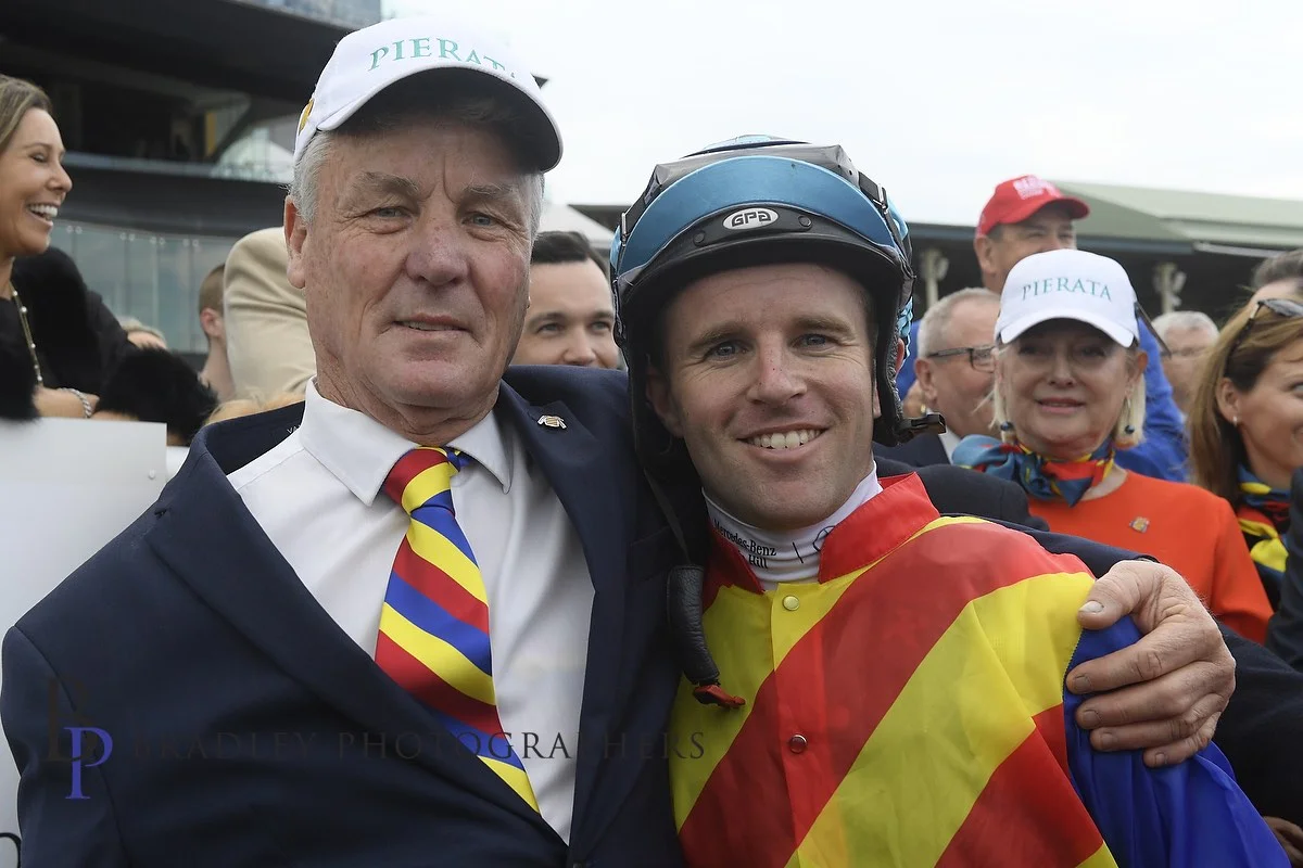 Image courtesy Bradley Photographers - Greg Hickman with Tommy Berry after Pierata’s brilliant win in The Shorts.