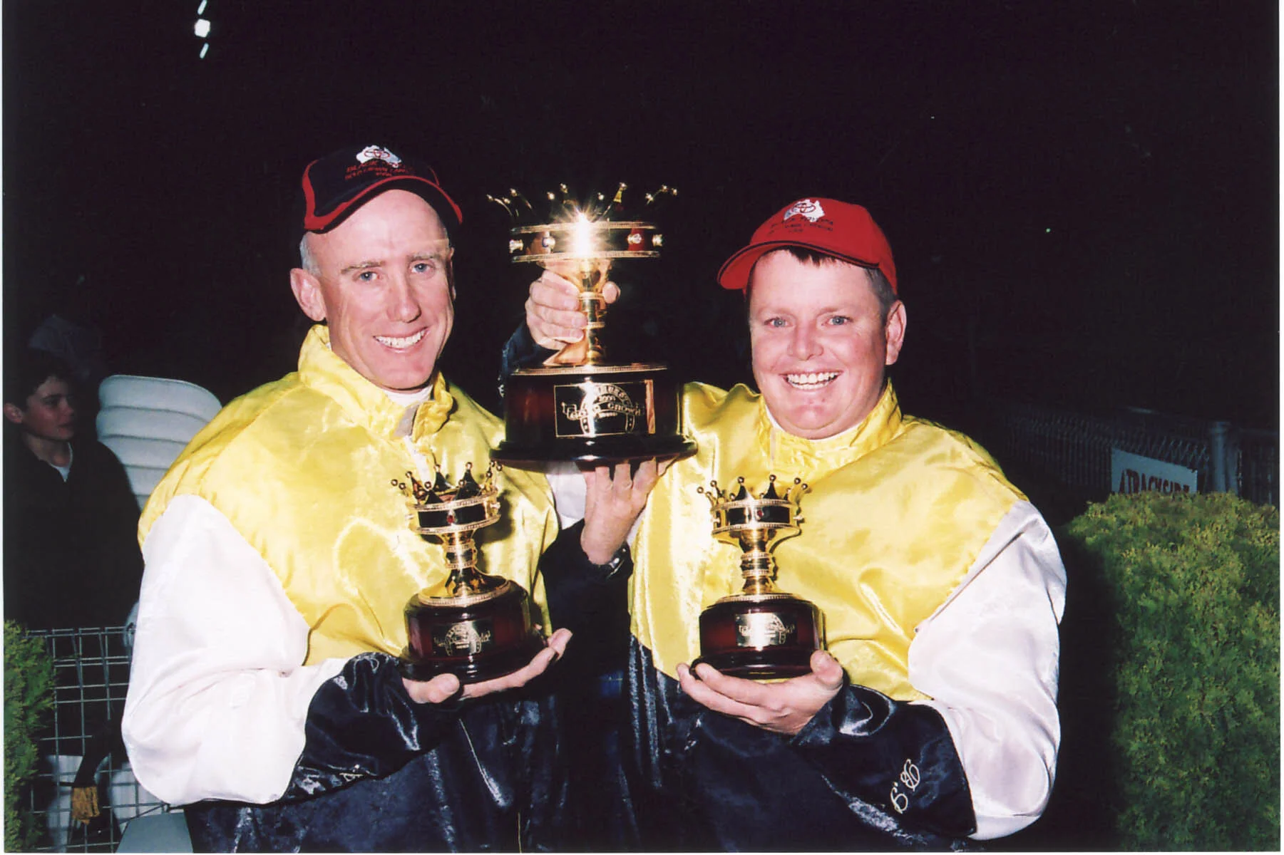 Good mates! Ben and Glenn McElhinney were jubilant after the 2008 Gold Crown - courtesy Bathurst Harness Racing Club.