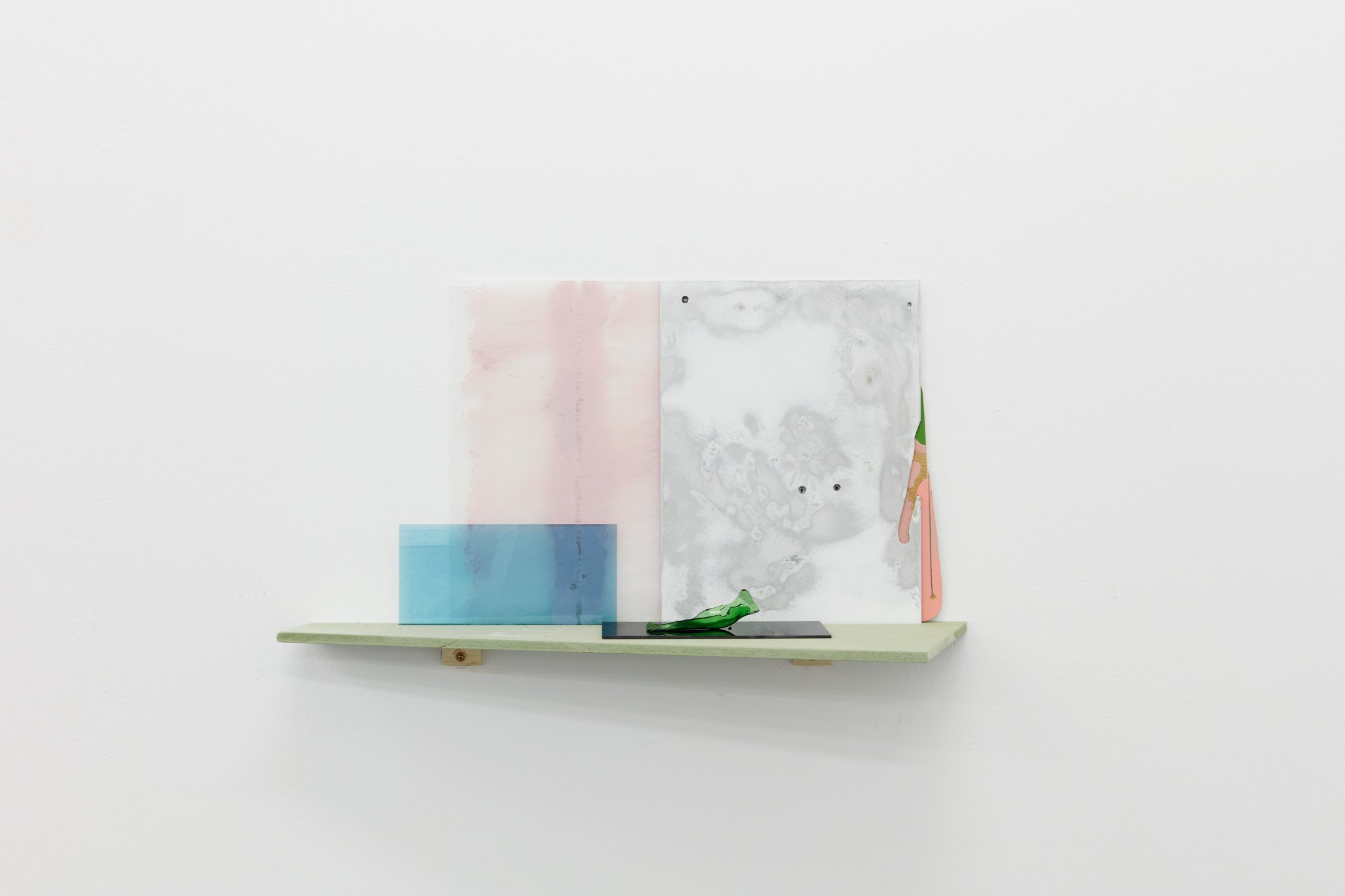 Berlin Chards 2, 2022 plexiglass, paint, aluminum, glass, wood, shelve 41 x 71 x 12cm