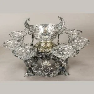 A George II Sterling Silver & Silverplate Eight Arm Basket Epergne, Thomas Gilpin, London, ca. 1757-58 Sold $30,000