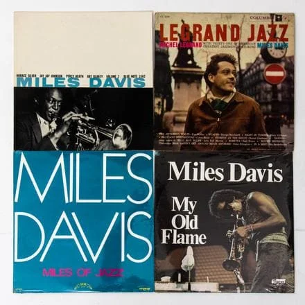 GROUP OF FOUR MILES DAVIS VINYL LPS A Group of Four Miles Davis Vinyl LPs from Various Labels, 20th Century, Including: 'Volume 2, Miles Davis' (Blue Note 1502); 'Legrand Jazz, Michel Legrand, featuring Miles Davis' (Columbia CL 1250); 'Miles of Jazz, Miles Davis' (Trip Jazz TLP-5015); 'My Old Flame, Miles Davis' (Up Front UPF-171). Est. $80 - $120