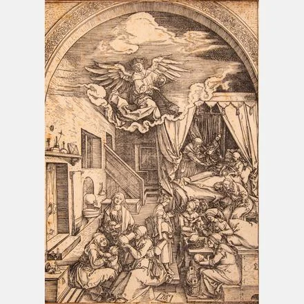 ALBRECHT DÜRER, (GERMAN, 1471-1528) - THE BIRTH OF MARY, CA. 1503 Albrecht Dürer, (German, 1471-1528) - The Birth of Mary, ca. 1503, Sheet 5 of the series: 'The Life of Mary'. Estimate: $1,000 - $2,000 View Lot >