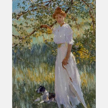 EDWARD DUFNER, (AMERICAN, 1871-1957) - SUNLIT PORTRAIT Edward Dufner, (American, 1871-1957) - Sunlit Portrait, oil on board. Estimate: $2,000 - $4,000