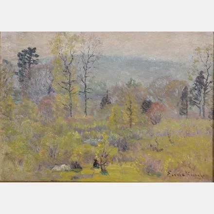 JOHN JOSEPH ENNEKING, (AMERICAN, 1841-1916) - SPRING HAZE John Joseph Enneking, (American, 1841-1916) - Spring Haze, oil on board. Estimate: $1,000 - $2,000