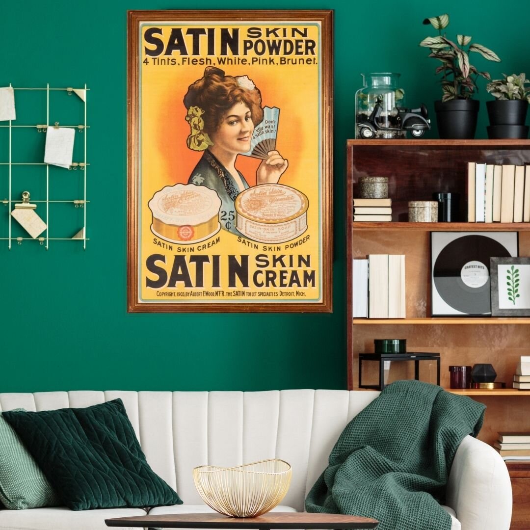 SATIN SKIN POWDER AND CREAM LITHOGRAPH POSTEREST. $80 - $120, SOLD FOR $170