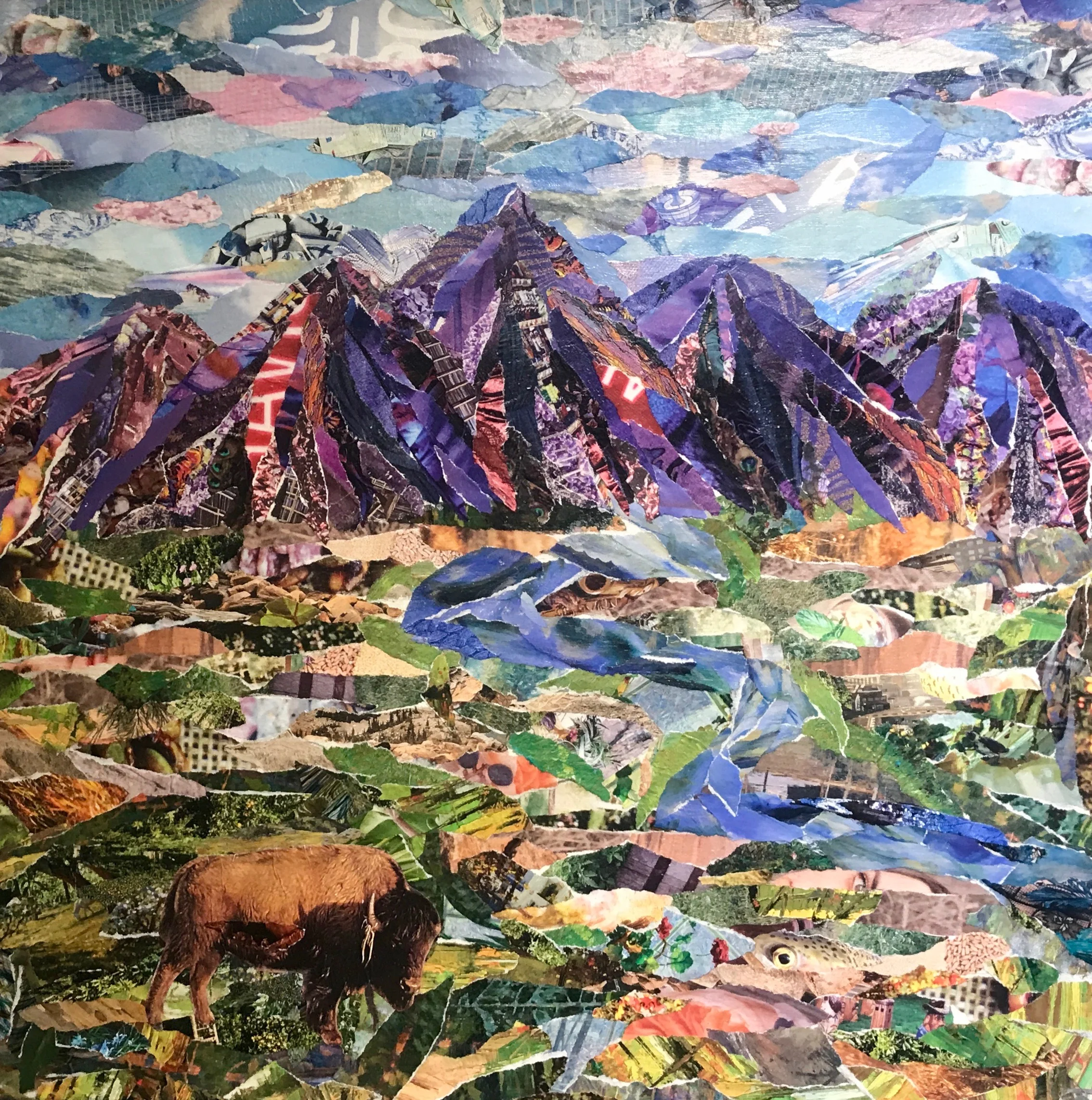 ‘Lone Bison’ Collage on Canvas 18” x 18”