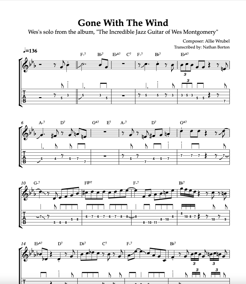 Wes Montgomery "Gone With The Wind" Transcription 